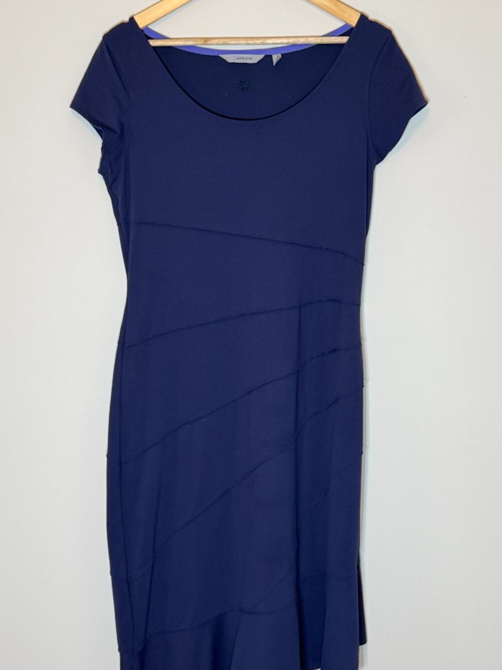 Athleta Navy Blue Bias Cut Stretch Travel Dress Size L